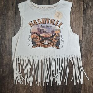Nashville Music Festival Fringe Tank Top - White